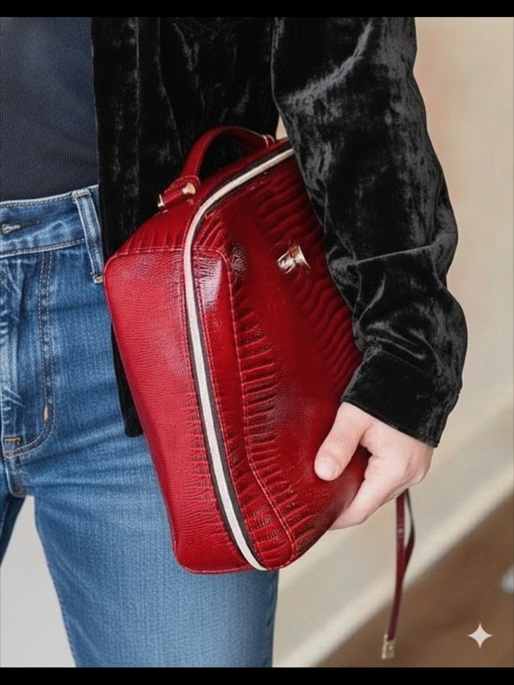 Red Textured Estee Lauder Leather Cosmetics/Makeup/Supplies Carrying Case